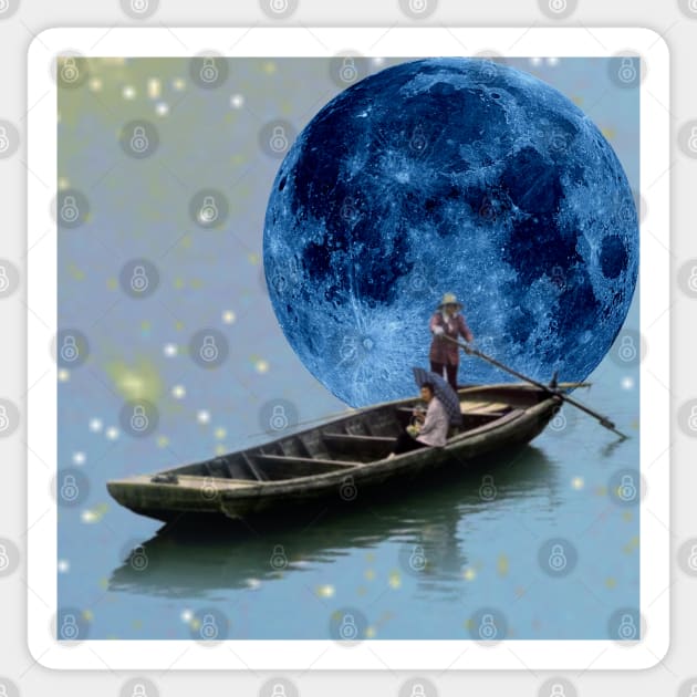 Blue Moon at lake Sticker by Areebanawab